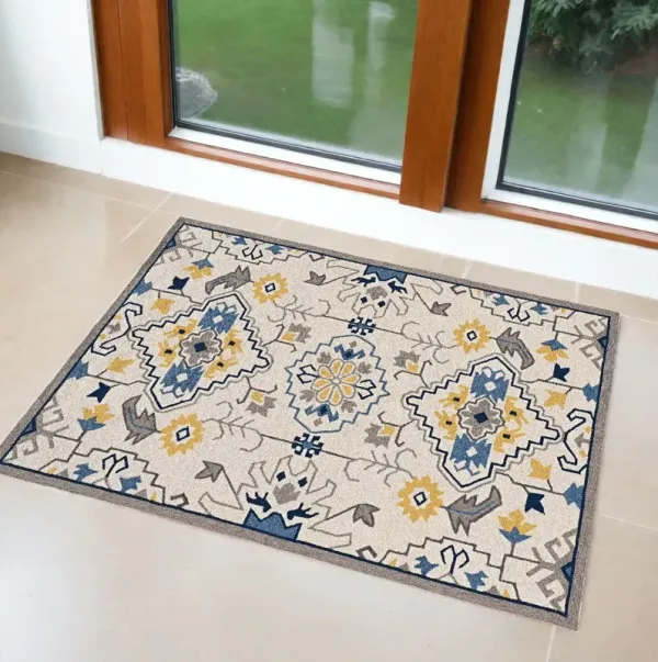 2' x 3' Southwestern Hand Tufted Area Rug - Ivory