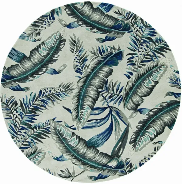 3' x 4' Hand Tufted Tropical Leaves Indoor Area Rug - Gray Blue