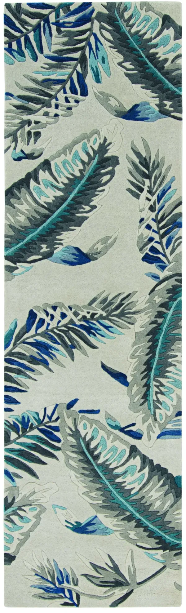 3' x 5' Tropical Leaves Wool Area Rug - Gray Or Blue