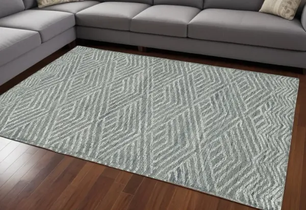 7' x 10' Hand Tufted Space Dyed Geometric Indoor Area Rug - Denim Blue