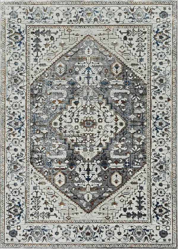 7' Machine Woven Diamond Floral Medallion Indoor Runner Rug - Gray