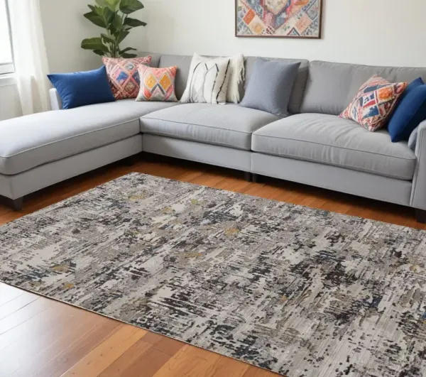 9' x 13' Abstract Area Rug - Ivory Black And Gray