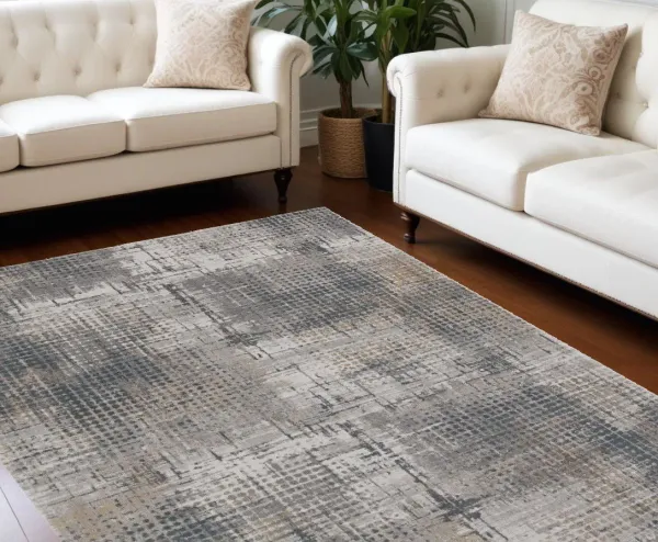 7' x 10' Abstract Area Rug - Ivory Navy And Gray
