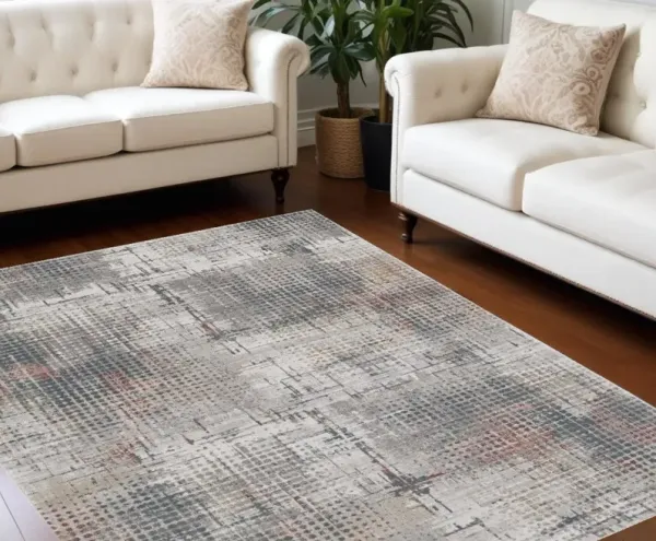 10' x 13' Abstract Area Rug - Ivory Gray And Gold