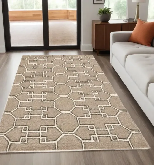 5' x 7' Wool Geometric Hand Tufted Area Rug - Gray And Ivory