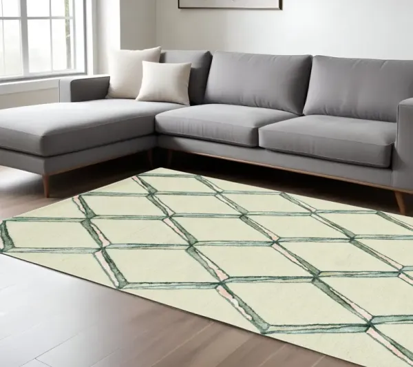 115' Wool Geometric Hand Tufted Area Rug - Cream