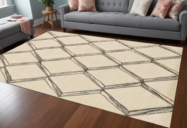 9' x 13' Wool Geometric Hand Tufted Area Rug - Cream Brown And Gray