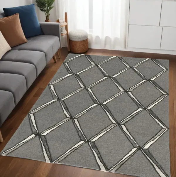 5' x 7' Wool Geometric Hand Tufted Area Rug - Gray