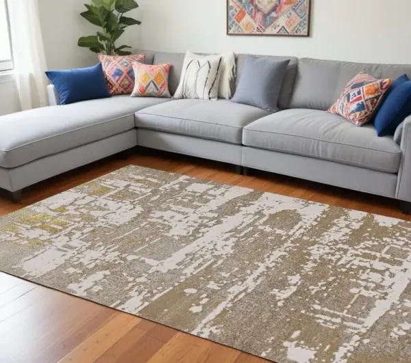 94 x 130 Polypropylene Or Polyester Rug - Ivory Or Gold