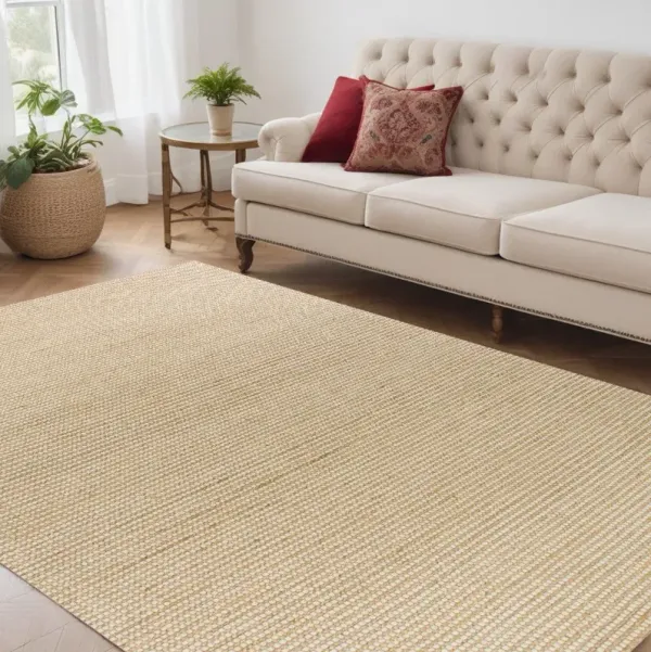 5' x 7' Indoor Area Rug - Ivory Hand Woven Jute And Wool