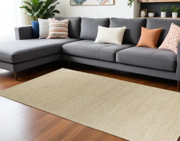 8' x 11' Indoor Area Rug - Ivory Hand Woven Wool And Jute