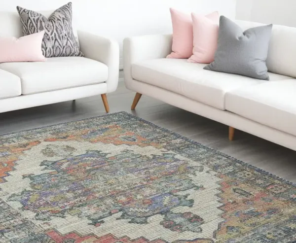 8' x 10' Hand Woven Diamond Medallion Indoor Area Rug - Blue Orange