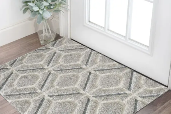3' x 5' Geometric Shag Area Rug - Gray Dark Gray/Teal And Ivory
