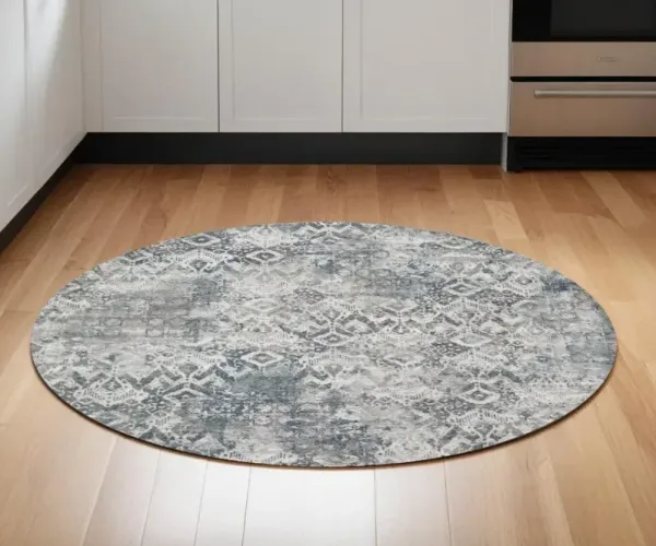 8' x 8' Abstract Area Rug - Ivory Gray And Teal
