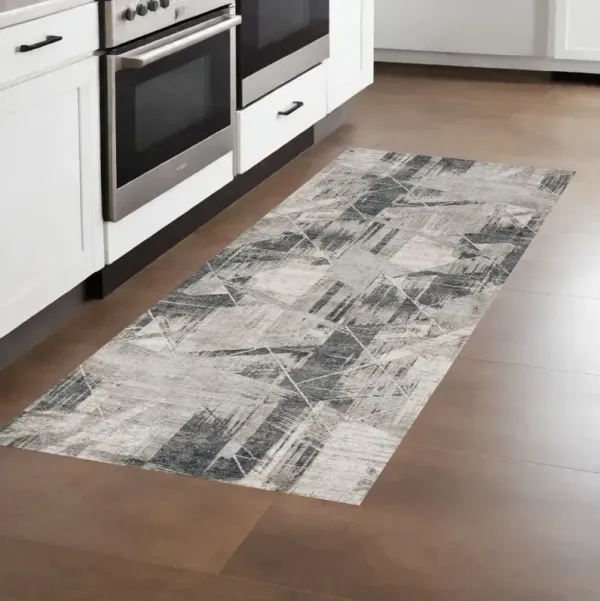 8' Machine Woven Abstract Geometric Indoor Runner Rug - Gray