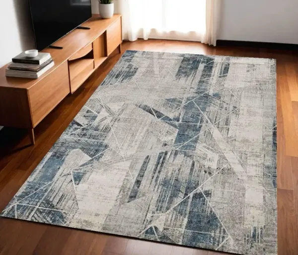5.3' x 7.6' Abstract Area Rug - Blue And Gray