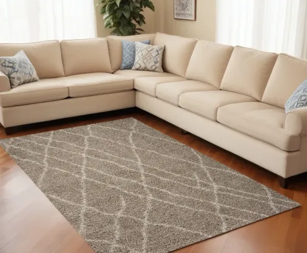 8' x 11' Abstract Shag Area Rug - Taupe And Sand
