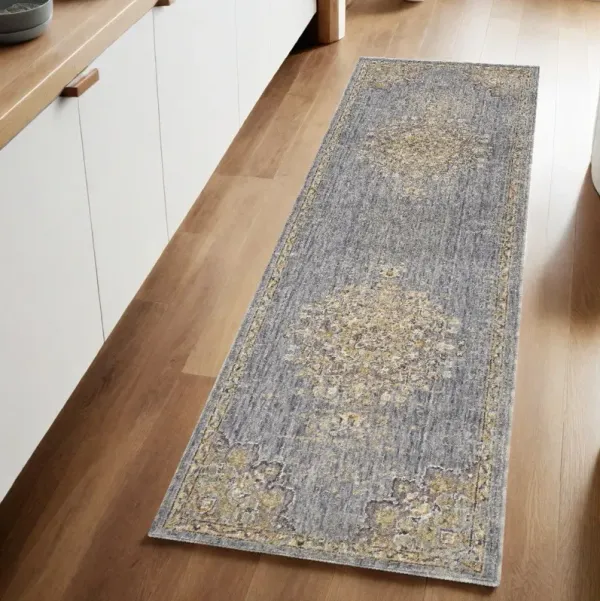 8' Machine Woven Vintage Traditional Indoor Runner Rug - Slate Gray