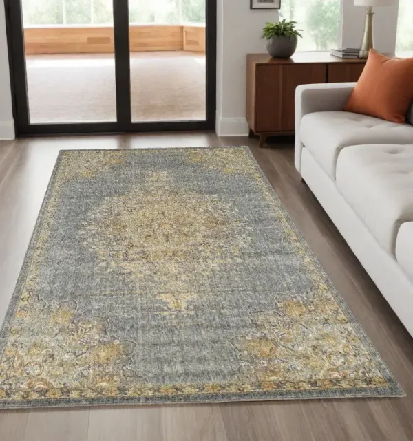 5' x 8' Machine Woven Traditional Medallion Indoor Area Rug - Slate Gray