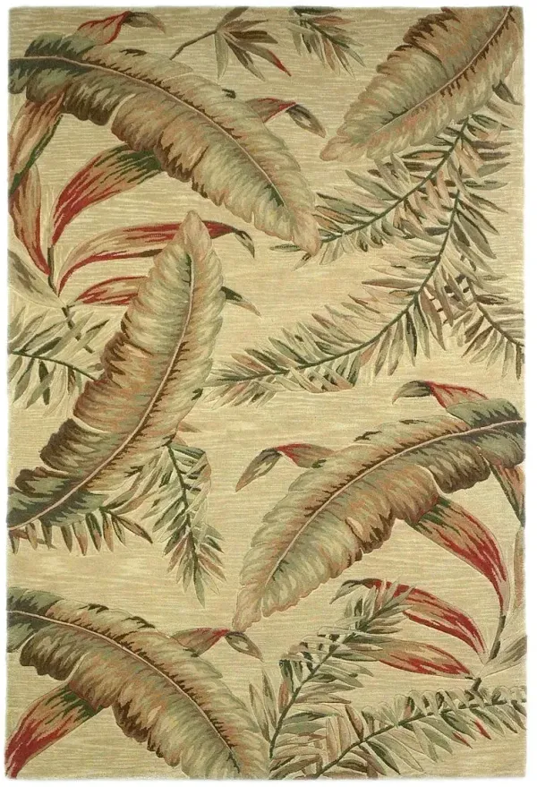 9' x 12' Hand Tufted Tropical Leaves Indoor Area Rug - Ivory