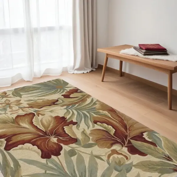 5' x 8' Hand Tufted Tropical Plants Indoor Area Rug - Ivory