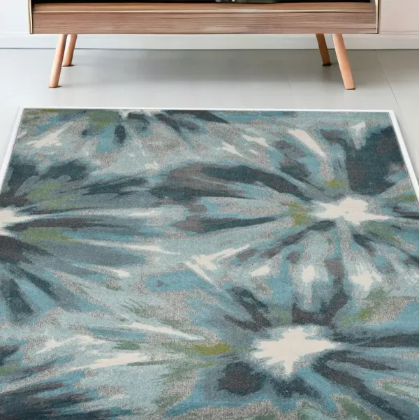 5' x 8' Tropical Flower Indoor Area Rug - Teal