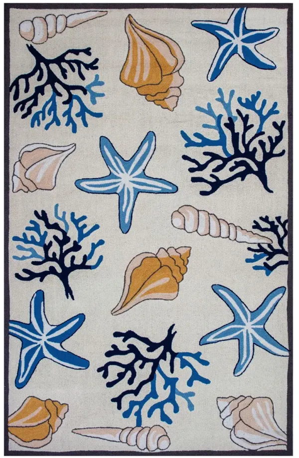 3' x 5' Seashell Hand Hooked Area Rug - Ivory And Blue