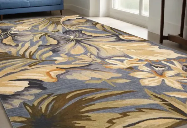 5' x 8' Hand Tufted Tropical Plants Indoor Area Rug - Blue