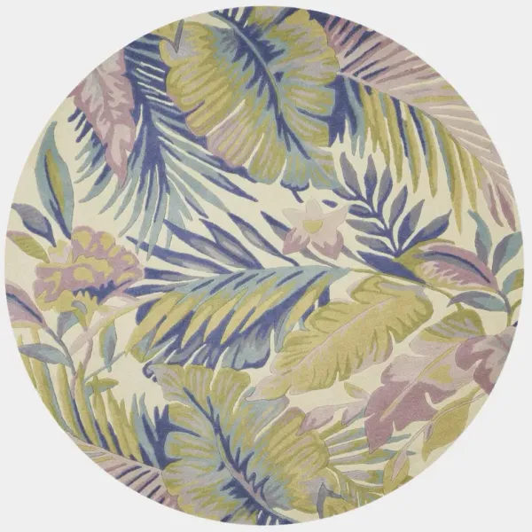 3' x 5' Tropical Leaves Wool Indoor Area Rug - Pastel