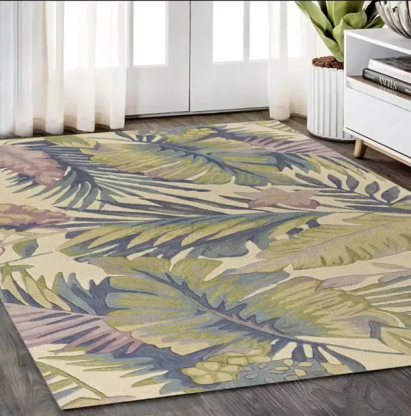5' x 8' Hand Tufted Tropical Plants Indoor Area Rug - Pastel Ivory