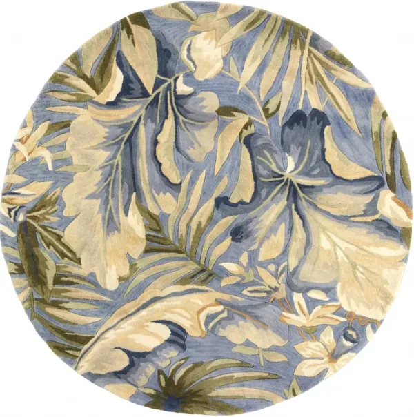3' x 5' Tropical Leaves Wool Indoor Area Rug - Blue