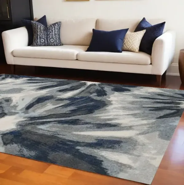 8' x 11' Machine Woven Oversized Floral Indoor Area Rug - Ivory Blue