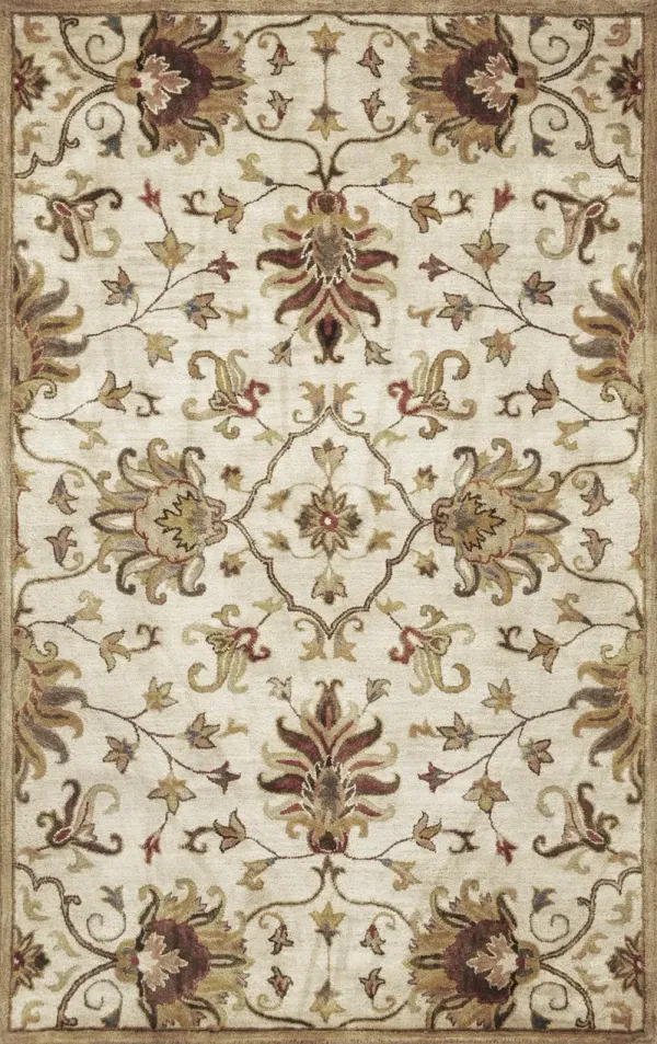 9' x 13' Wool Floral Vines Hand Tufted Area Rug - Beige Blue And Ivory