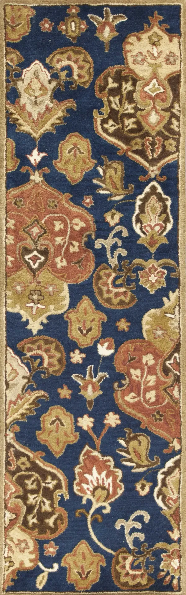 2' x 7' Floral Tapestry Wool Runner Rug - Navy