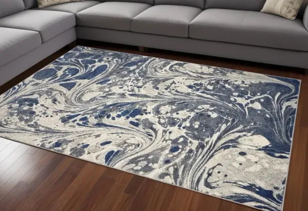 7' x 9' Abstract Shag Area Rug - Ivory Blue And Gray