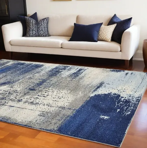 8' x 10' Abstract Shag Area Rug - Blue And Ivory