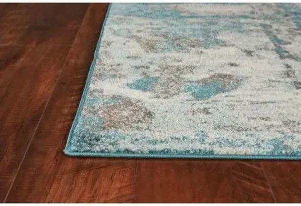 8' x 10' Machine Woven Abstract Watercolor Indoor Area Rug - Ivory Teal