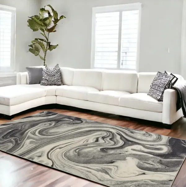7' x 9' Abstract Marble Design Indoor Area Rug - Gray Or Black