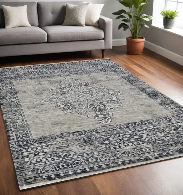 5' x 8' Medallion Area Rug - Charcoal And Gray