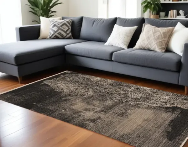 8' x 10' Abstract Area Rug - Taupe And Black