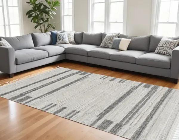 94 x 130 Polyester Rug - Ivory Gray