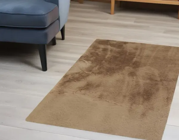 3' x 5' Luxe Faux Rabbit Fur Rectangular Rug - Taupe