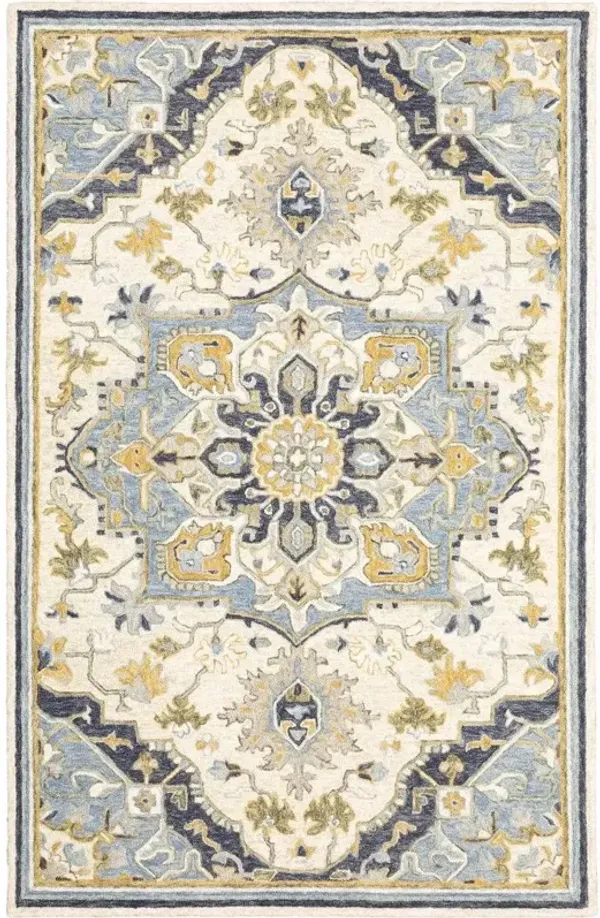 5' x 8' Bohemian Area Rug - Blue And Ivory