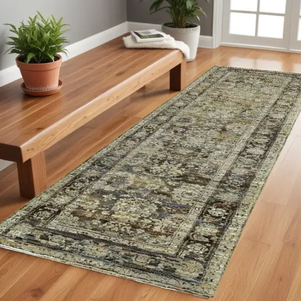 2' x 8' Floral Runner Rug - Green And Brown