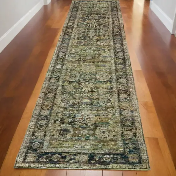 12' Runner Power Loom Runner Rug - Green