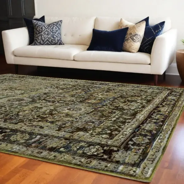 7' x 9' Floral Area Rug - Green And Brown