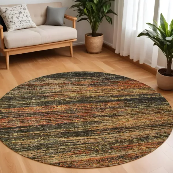 7' Round Abstract Area Rug - Gold And Slate