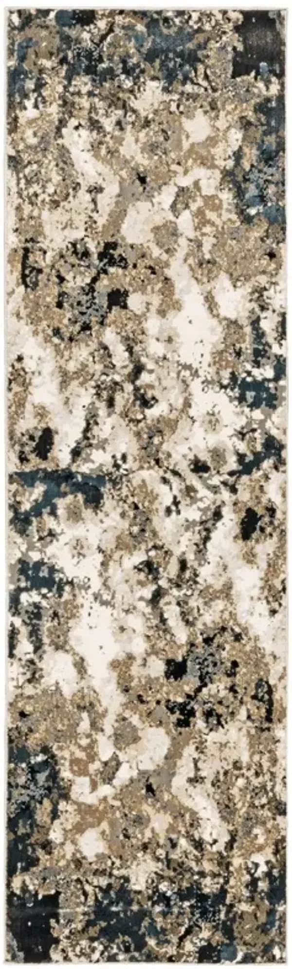 2' x 8' Abstract Marble Indoor Runner Rug - Ivory Navy