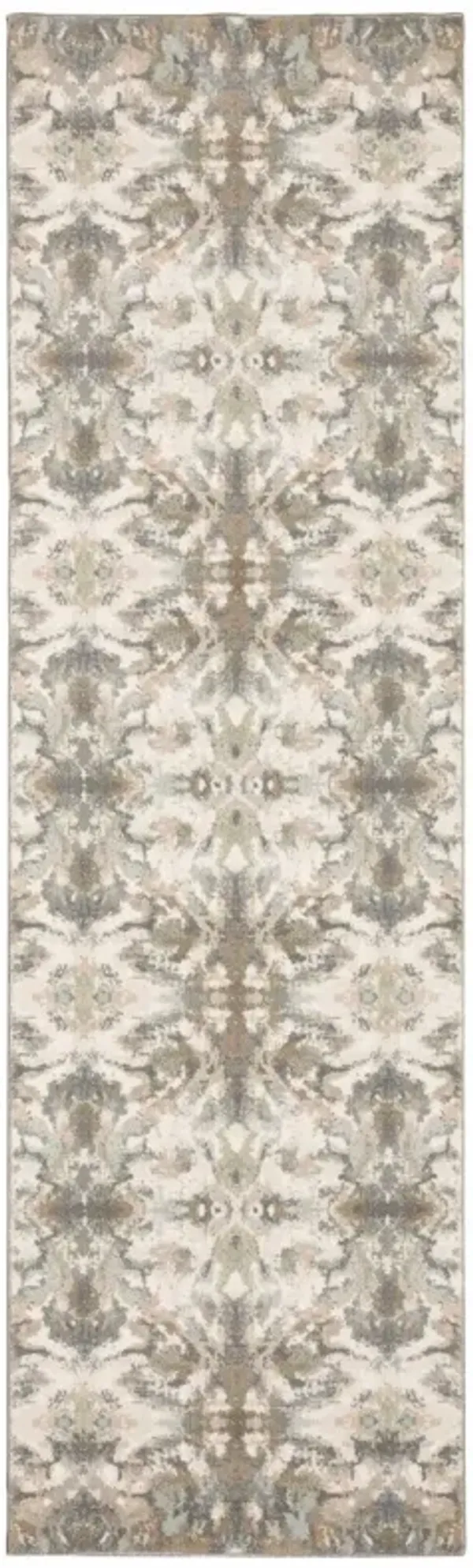 7' Abstract Ikat Indoor Runner Rug - Ivory Gray
