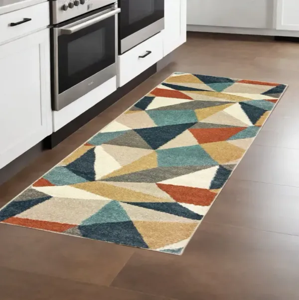 8' Retro Wedge Indoor Runner Rug - Blue Green Beige